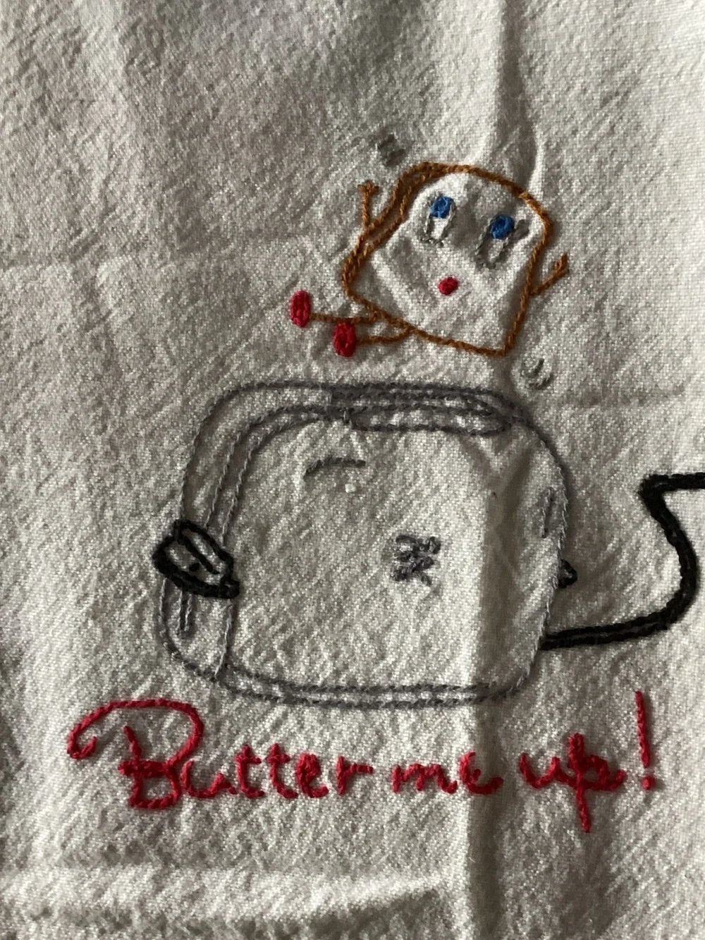 White Embroidered Kitchen Towel - Butter Me Up